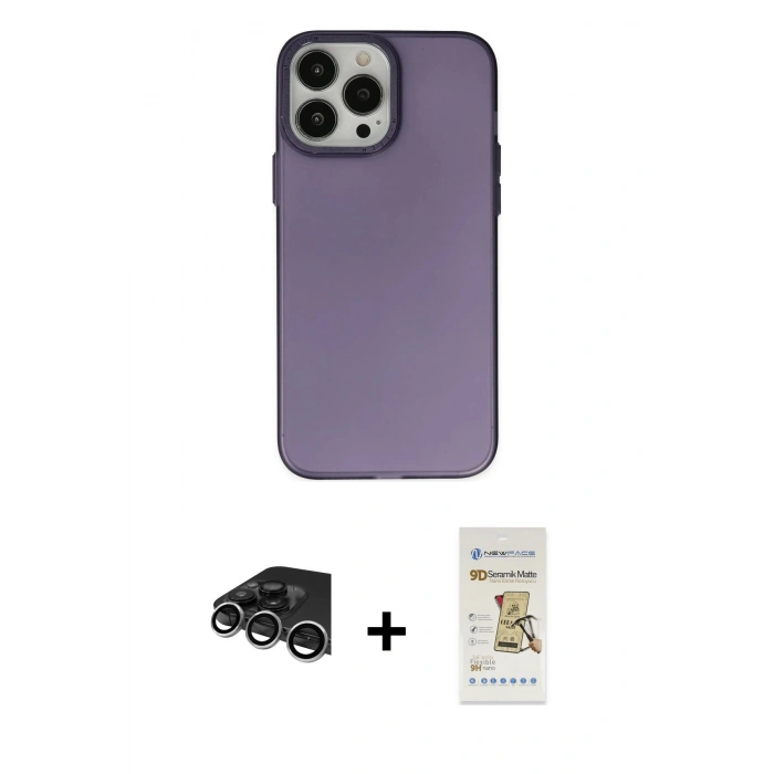 MARSİLYAN™- iPhone 14 Pro Max Kılıf Ahenk Çizgi Prime - Siyah Mat Seramik Nano Ekran Koruyucu + Raze Metal Kamera Lens - GS