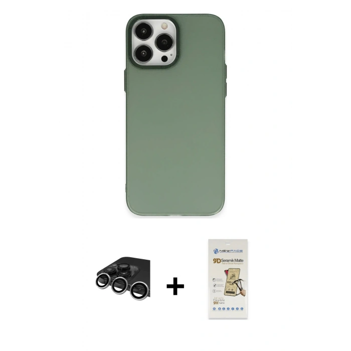 MARSİLYAN™- iPhone 14 Pro Max Kılıf Ahenk Çizgi Prime - Siyah Mat Seramik Nano Ekran Koruyucu + Raze Metal Kamera Lens - GS