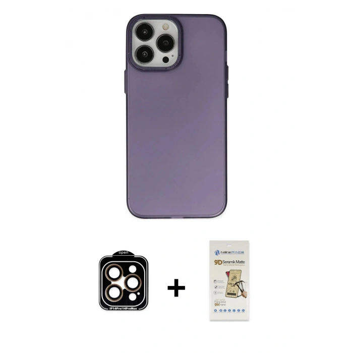 MARSİLYAN™- iPhone 14 Pro Max Kılıf Ahenk Çizgi Prime - Siyah Mat Seramik Nano Ekran Koruyucu + PVD Metal Kamera Lens - TU
