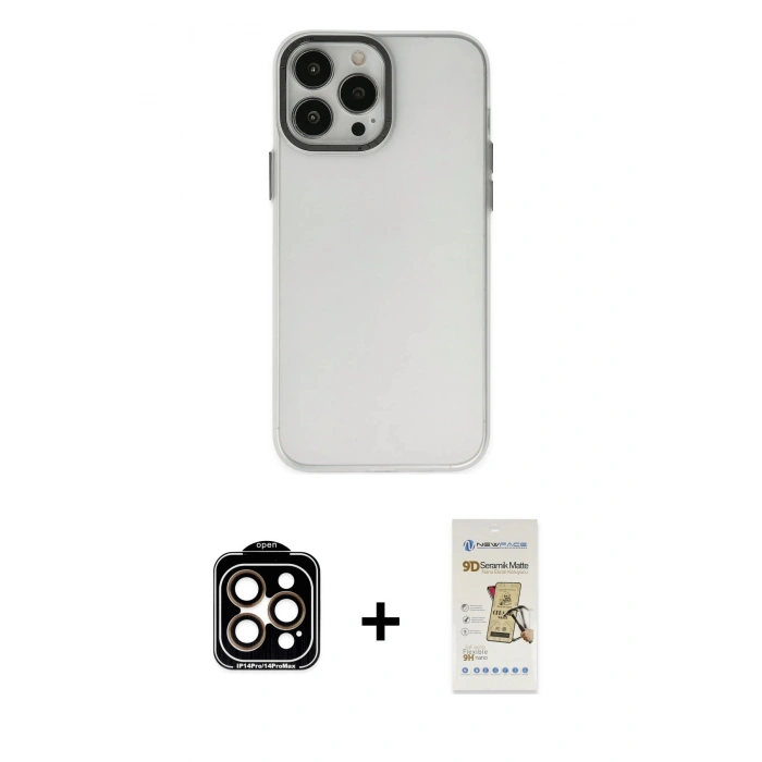 MARSİLYAN™- iPhone 14 Pro Max Kılıf Ahenk Çizgi Prime - Siyah Mat Seramik Nano Ekran Koruyucu + PVD Metal Kamera Lens - TU