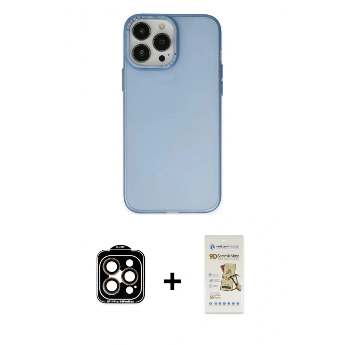 MARSİLYAN™- iPhone 14 Pro Max Kılıf Ahenk Çizgi Prime - Siyah Mat Seramik Nano Ekran Koruyucu + PVD Metal Kamera Lens - TU