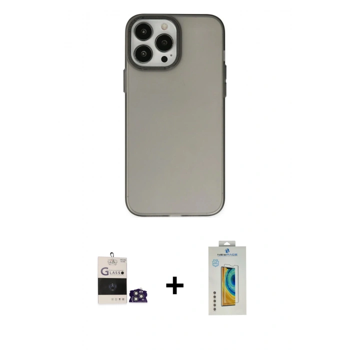 MARSİLYAN™- iPhone 14 Pro Max Kılıf Ahenk Çizgi Prime - Siyah Polymer Nano Ekran Koruyucu + Bilvis Titan Kamera Lens - GS