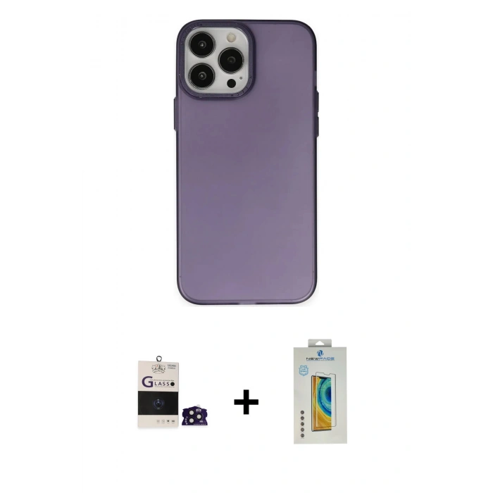 MARSİLYAN™- iPhone 14 Pro Max Kılıf Ahenk Çizgi Prime - Siyah Polymer Nano Ekran Koruyucu + Bilvis Titan Kamera Lens - DNMR