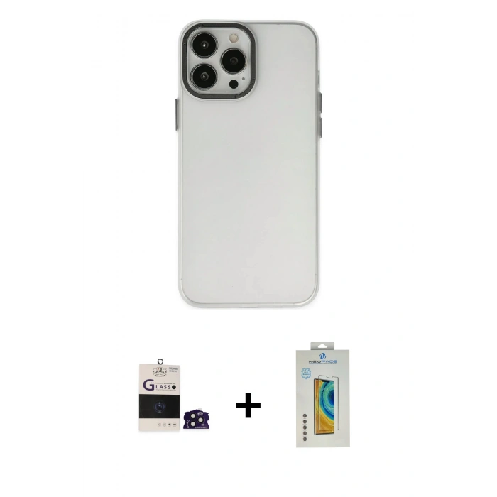 MARSİLYAN™- iPhone 14 Pro Max Kılıf Ahenk Çizgi Prime - Siyah Polymer Nano Ekran Koruyucu + Bilvis Titan Kamera Lens - DNMR