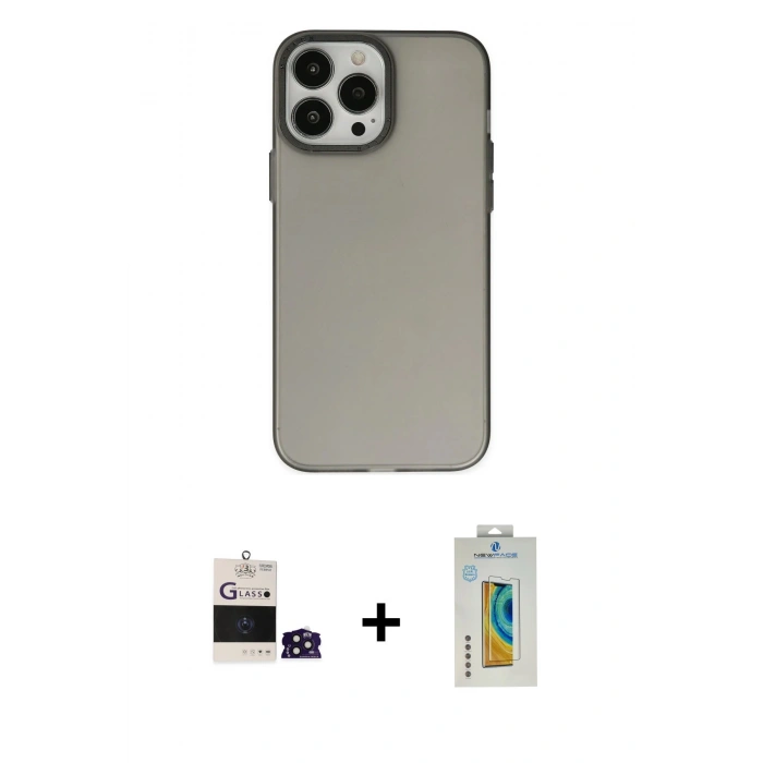 MARSİLYAN™- iPhone 14 Pro Max Kılıf Ahenk Çizgi Prime - Siyah Polymer Nano Ekran Koruyucu + Bilvis Titan Kamera Lens - DNMR