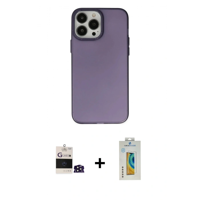 MARSİLYAN™- iPhone 14 Pro Max Kılıf Ahenk Çizgi Prime - Siyah Polymer Nano Ekran Koruyucu + Bilvis Titan Kamera Lens - DNMR