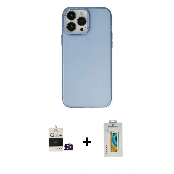 MARSİLYAN™- iPhone 14 Pro Max Kılıf Ahenk Çizgi Prime - Siyah Polymer Nano Ekran Koruyucu + Gold Bilvis Titan Kamera Lens