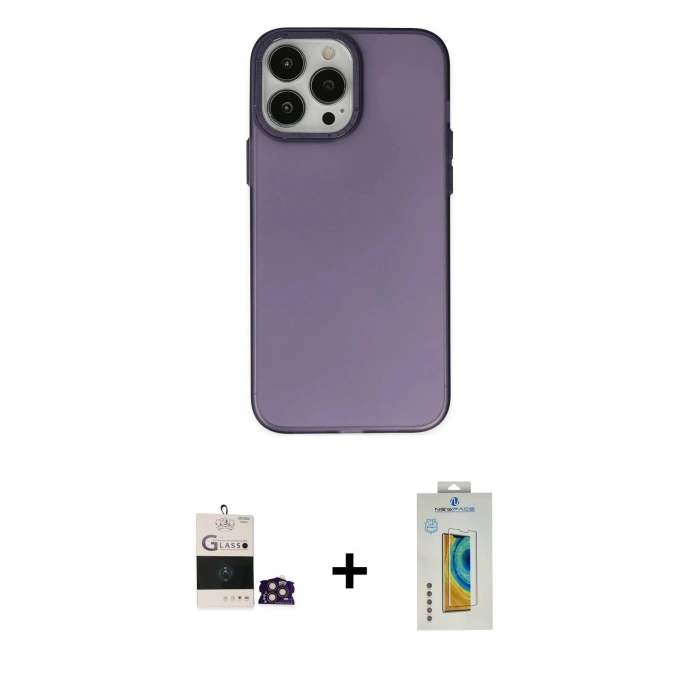 MARSİLYAN™- iPhone 14 Pro Max Kılıf Ahenk Çizgi Prime - Siyah Polymer Nano Ekran Koruyucu + Gold Bilvis Titan Kamera Lens