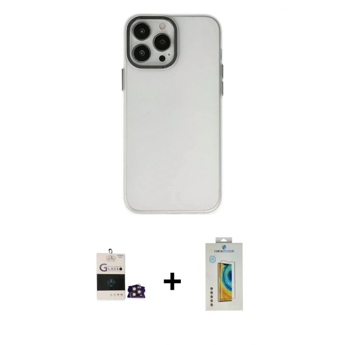 MARSİLYAN™- iPhone 14 Pro Max Kılıf Ahenk Çizgi Prime - Siyah Polymer Nano Ekran Koruyucu + Gold Bilvis Titan Kamera Lens