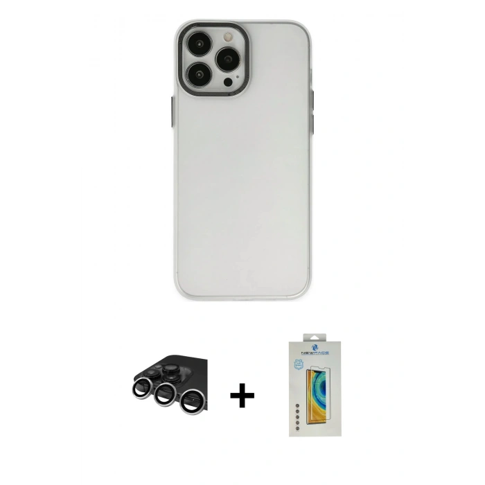 MARSİLYAN™- iPhone 14 Pro Max Kılıf Ahenk Çizgi Prime - Siyah Polymer Nano Ekran Koruyucu + Raze Metal Kamera Lens - GS