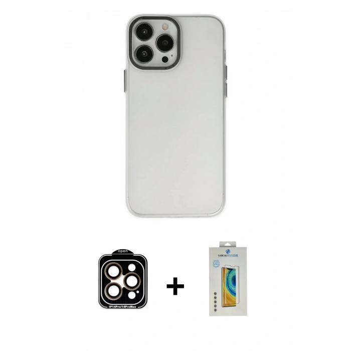 MARSİLYAN™- iPhone 14 Pro Max Kılıf Ahenk Çizgi Prime - Siyah Polymer Nano Ekran Koruyucu + PVD Metal Kamera Lens - TU