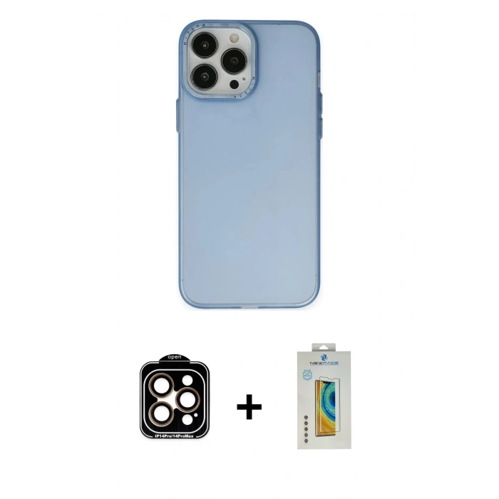 MARSİLYAN™- iPhone 14 Pro Max Kılıf Ahenk Çizgi Prime - Siyah Polymer Nano Ekran Koruyucu + PVD Metal Kamera Lens - TU