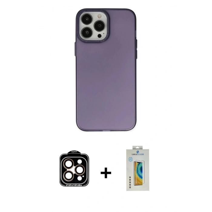 MARSİLYAN™- iPhone 14 Pro Max Kılıf Ahenk Çizgi Prime - Siyah Polymer Nano Ekran Koruyucu + PVD Metal Kamera Lens - TU