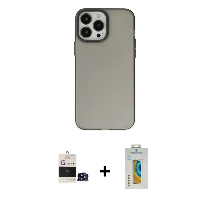 MARSİLYAN™- iPhone 14 Pro Max Kılıf Ahenk Çizgi Prime - Siyah Polymer Nano Ekran Koruyucu + Bilvis Titan Kamera Lens - SH
