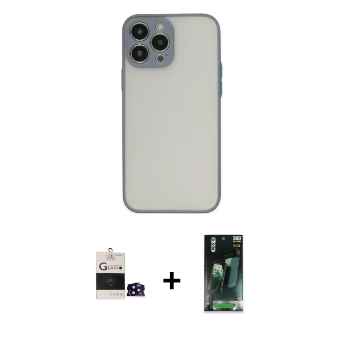 MARSİLYAN™- iPhone 14 Pro Max Kılıf Ahenk Çizgi Serisi - Şeffaf 360 Full Body Arka Koruyucu + Bilvis Titan Kamera Lens - SH