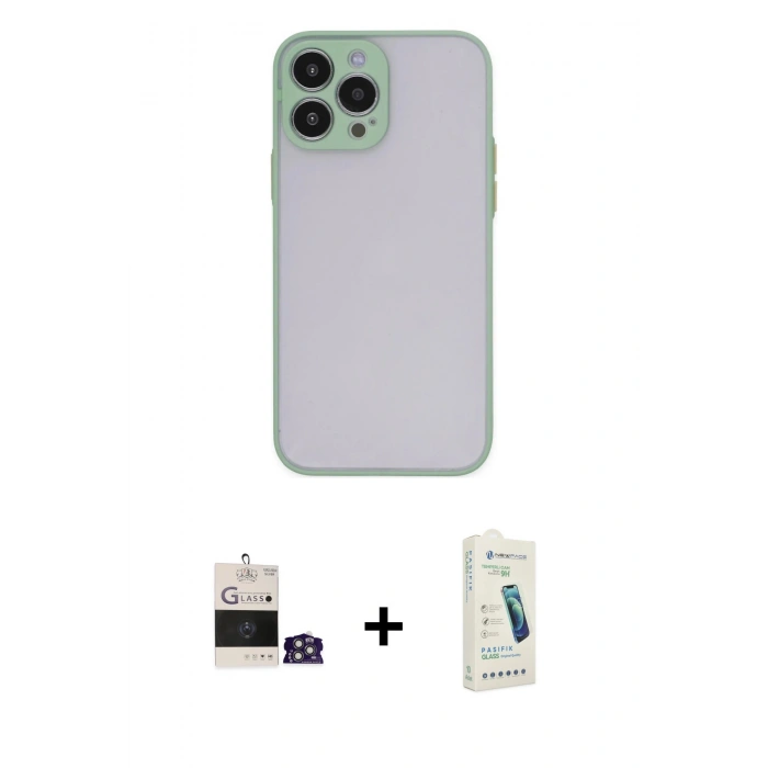 MARSİLYAN™- iPhone 14 Pro Max Kılıf Ahenk Çizgi Serisi - Şeffaf Pasifik Cam Ekran Koruyucu + Bilvis Titan Kamera Lens - GS