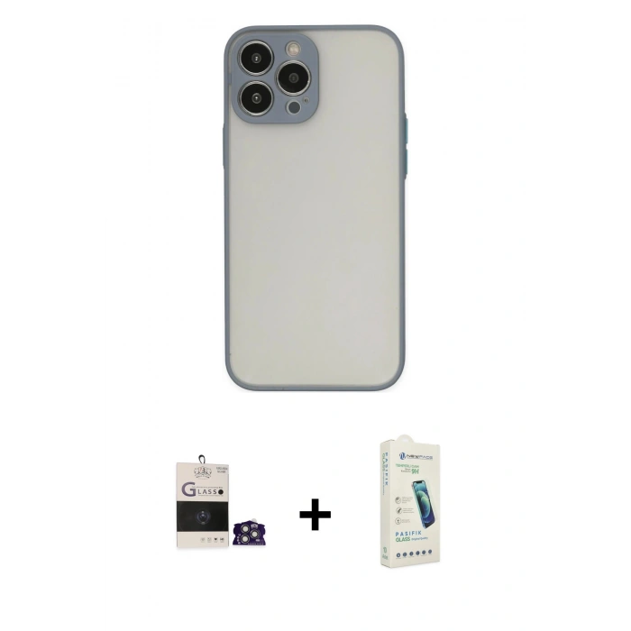 MARSİLYAN™- iPhone 14 Pro Max Kılıf Ahenk Çizgi Serisi - Şeffaf Pasifik Cam Ekran Koruyucu + Bilvis Titan Kamera Lens - GS