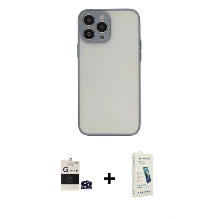 MARSİLYAN™- iPhone 14 Pro Max Kılıf Ahenk Çizgi Serisi - Şeffaf Pasifik Cam Ekran Koruyucu + Bilvis Titan Kamera Lens - DNMR