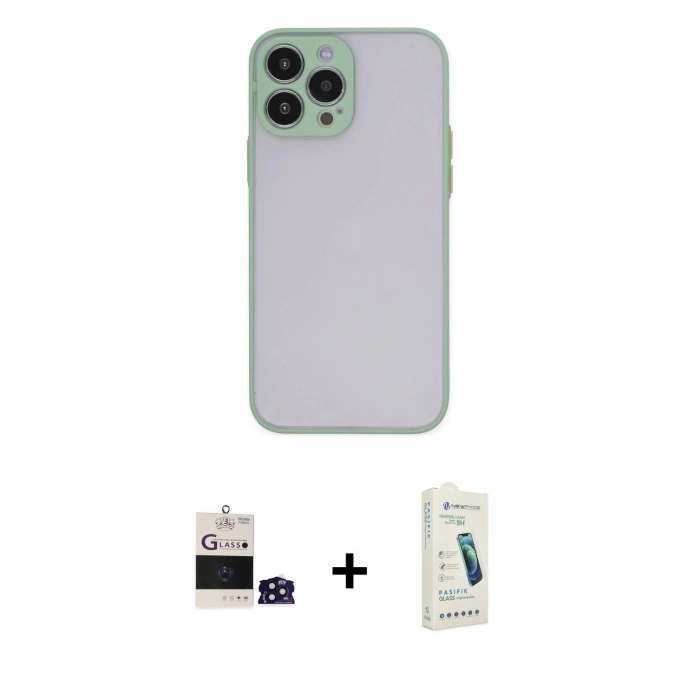 MARSİLYAN™- iPhone 14 Pro Max Kılıf Ahenk Çizgi Serisi - Şeffaf Pasifik Cam Ekran Koruyucu + Bilvis Titan Kamera Lens - DNMR