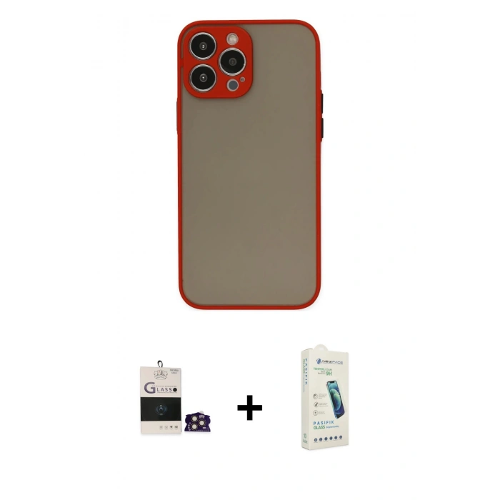 MARSİLYAN™- iPhone 14 Pro Max Kılıf Ahenk Çizgi Serisi - Şeffaf Pasifik Cam Ekran Koruyucu + Bilvis Titan Kamera Lens - GD