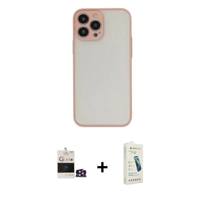 MARSİLYAN™- iPhone 14 Pro Max Kılıf Ahenk Çizgi Serisi - Şeffaf Pasifik Cam Ekran Koruyucu + Bilvis Titan Kamera Lens - GD