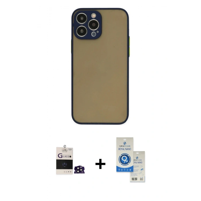 MARSİLYAN™- iPhone 14 Pro Max Kılıf Ahenk Çizgi Serisi - Şeffaf Royal Nano Ekran Koruyucu + Bilvis Titan Kamera Lens - DNMR