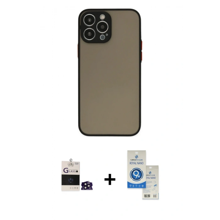 MARSİLYAN™- iPhone 14 Pro Max Kılıf Ahenk Çizgi Serisi - Şeffaf Royal Nano Ekran Koruyucu + Bilvis Titan Kamera Lens - DNMR