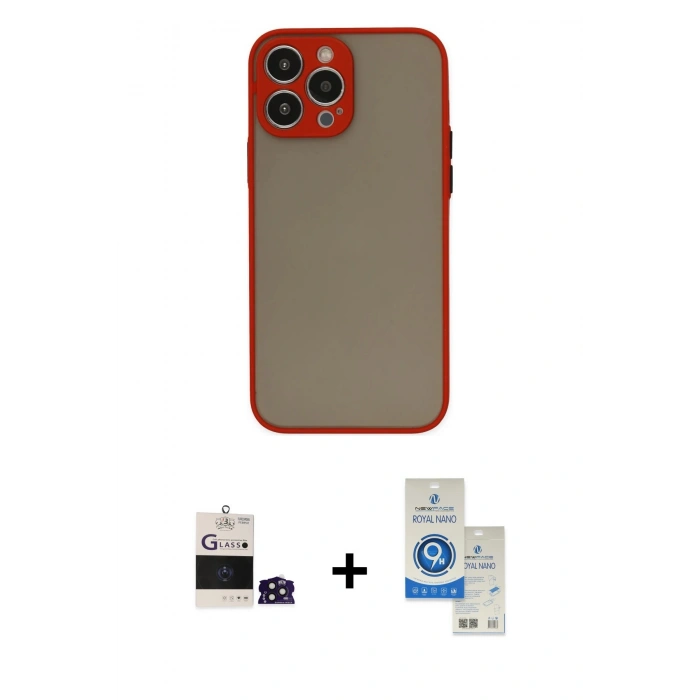 MARSİLYAN™- iPhone 14 Pro Max Kılıf Ahenk Çizgi Serisi - Şeffaf Royal Nano Ekran Koruyucu + Bilvis Titan Kamera Lens - DNMR