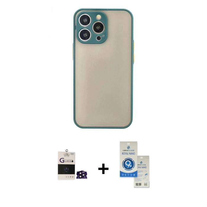 MARSİLYAN™- iPhone 14 Pro Max Kılıf Ahenk Çizgi Serisi - Şeffaf Royal Nano Ekran Koruyucu + Bilvis Titan Kamera Lens - DNMR