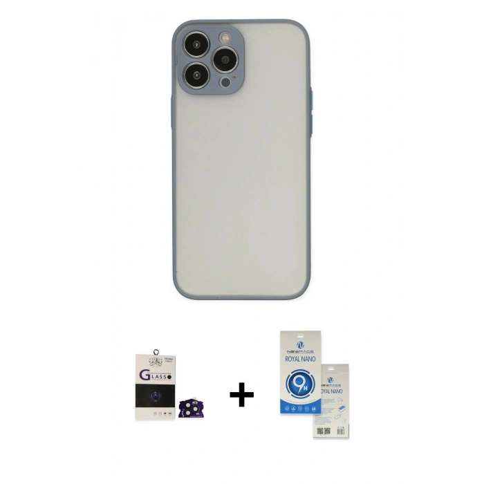 MARSİLYAN™- iPhone 14 Pro Max Kılıf Ahenk Çizgi Serisi - Şeffaf Royal Nano Ekran Koruyucu + Bilvis Titan Kamera Lens - DNMR