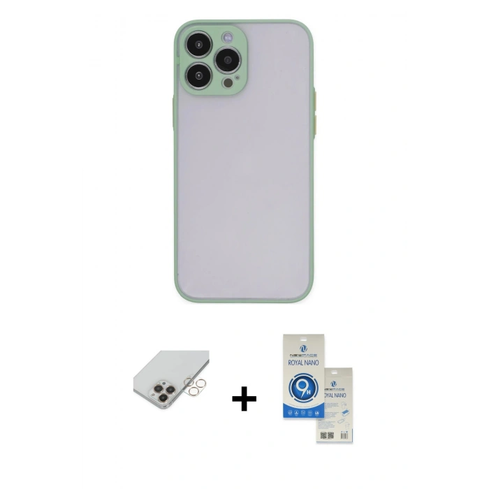 MARSİLYAN™- iPhone 14 Pro Max Kılıf Ahenk Çizgi Serisi - Şeffaf Royal Nano Ekran Koruyucu + Gold Band Metal Kamera Lens