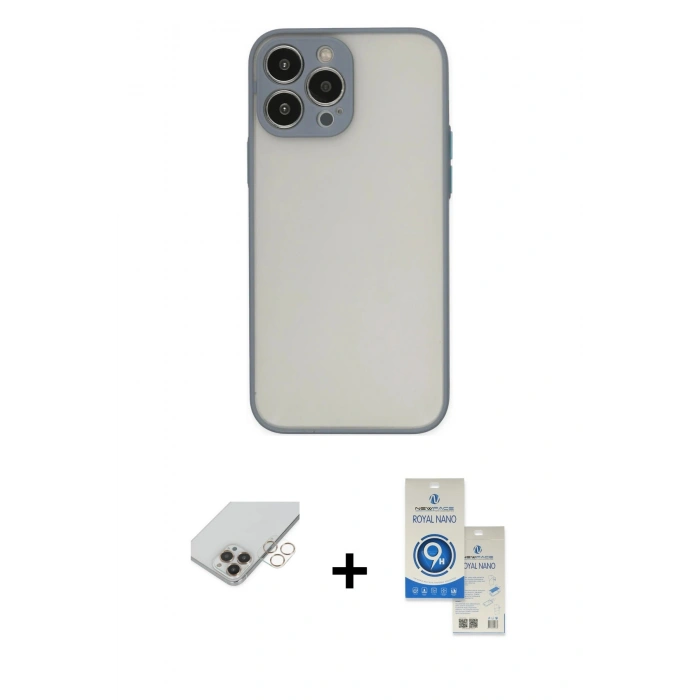 MARSİLYAN™- iPhone 14 Pro Max Kılıf Ahenk Çizgi Serisi - Şeffaf Royal Nano Ekran Koruyucu + Gold Band Metal Kamera Lens