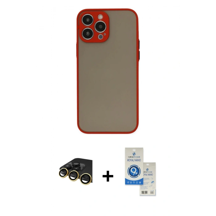MARSİLYAN™- iPhone 14 Pro Max Kılıf Ahenk Çizgi Serisi - Şeffaf Royal Nano Ekran Koruyucu + Raze Metal Kamera Lens - GD