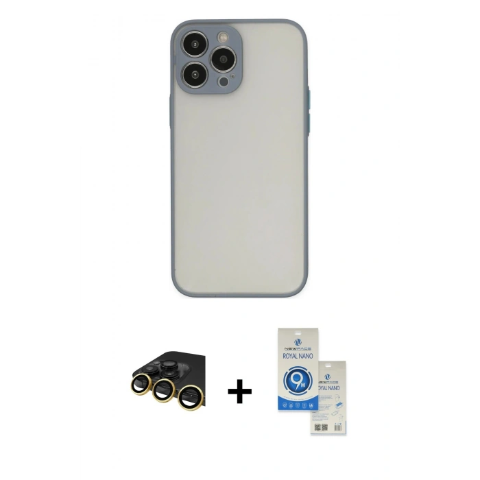 MARSİLYAN™- iPhone 14 Pro Max Kılıf Ahenk Çizgi Serisi - Şeffaf Royal Nano Ekran Koruyucu + Raze Metal Kamera Lens - GD