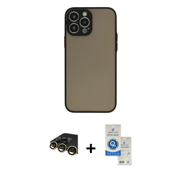 MARSİLYAN™- iPhone 14 Pro Max Kılıf Ahenk Çizgi Serisi - Şeffaf Royal Nano Ekran Koruyucu + Raze Metal Kamera Lens - GD