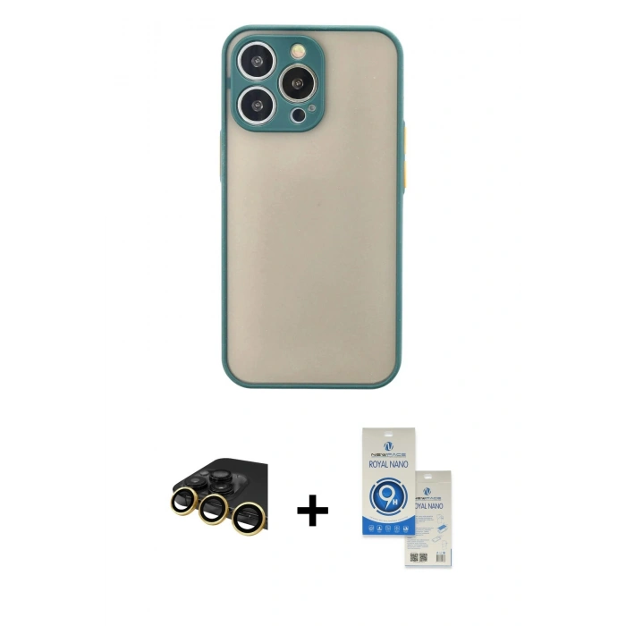 MARSİLYAN™- iPhone 14 Pro Max Kılıf Ahenk Çizgi Serisi - Şeffaf Royal Nano Ekran Koruyucu + Raze Metal Kamera Lens - GD