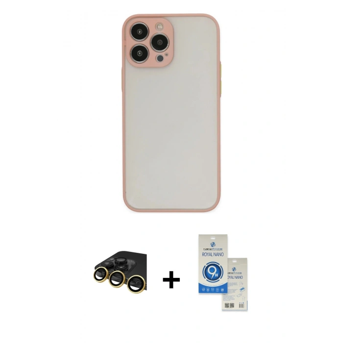 MARSİLYAN™- iPhone 14 Pro Max Kılıf Ahenk Çizgi Serisi - Şeffaf Royal Nano Ekran Koruyucu + Raze Metal Kamera Lens - GD