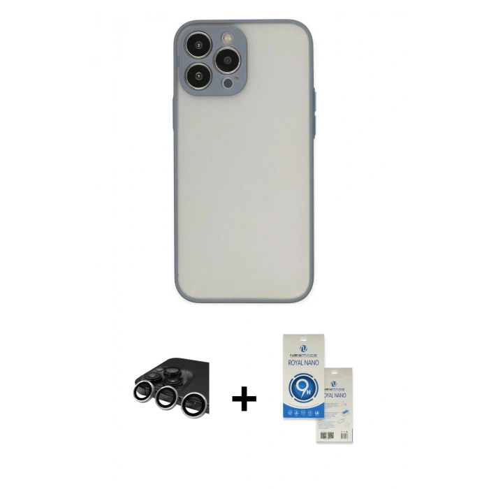 MARSİLYAN™- iPhone 14 Pro Max Kılıf Ahenk Çizgi Serisi - Şeffaf Royal Nano Ekran Koruyucu + Raze Metal Kamera Lens - GS