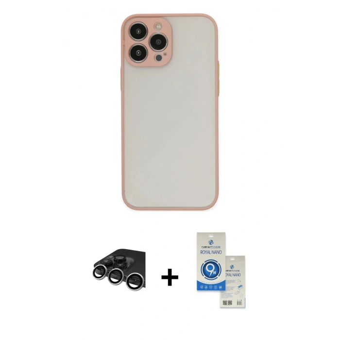 MARSİLYAN™- iPhone 14 Pro Max Kılıf Ahenk Çizgi Serisi - Şeffaf Royal Nano Ekran Koruyucu + Raze Metal Kamera Lens - GS