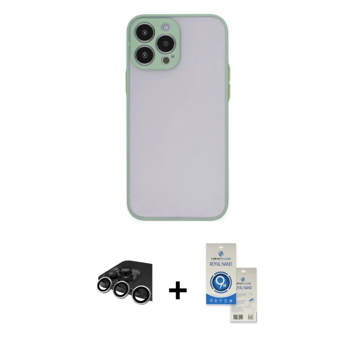 MARSİLYAN™- iPhone 14 Pro Max Kılıf Ahenk Çizgi Serisi - Şeffaf Royal Nano Ekran Koruyucu + Raze Metal Kamera Lens - GS