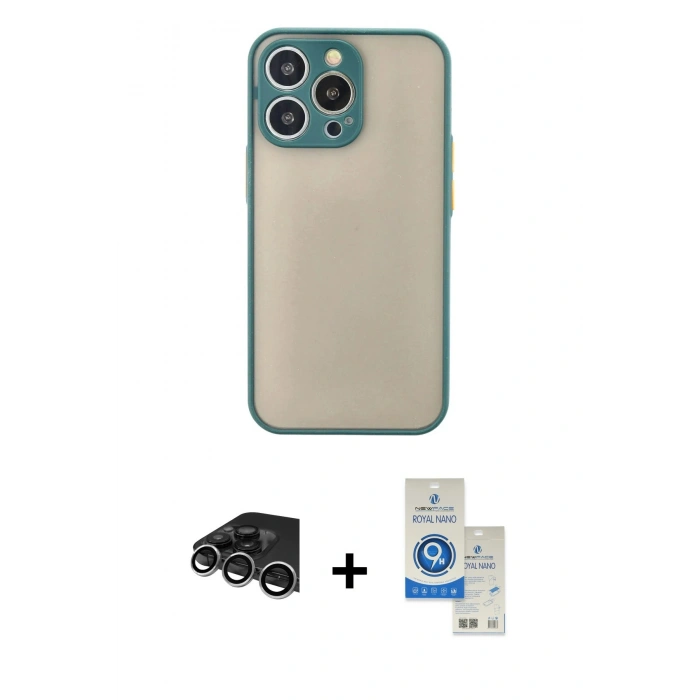 MARSİLYAN™- iPhone 14 Pro Max Kılıf Ahenk Çizgi Serisi - Şeffaf Royal Nano Ekran Koruyucu + Raze Metal Kamera Lens - GS