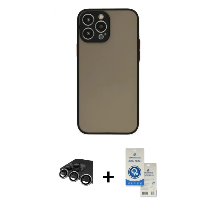 MARSİLYAN™- iPhone 14 Pro Max Kılıf Ahenk Çizgi Serisi - Şeffaf Royal Nano Ekran Koruyucu + Raze Metal Kamera Lens - GS