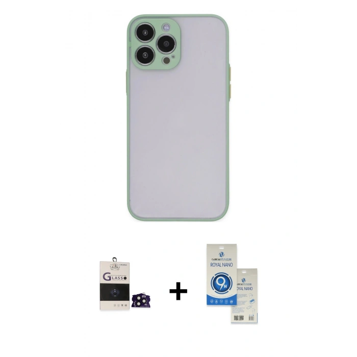 MARSİLYAN™- iPhone 14 Pro Max Kılıf Ahenk Çizgi Serisi - Şeffaf Royal Nano Ekran Koruyucu + Bilvis Titan Kamera Lens - SH
