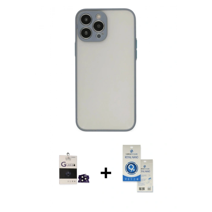 MARSİLYAN™- iPhone 14 Pro Max Kılıf Ahenk Çizgi Serisi - Şeffaf Royal Nano Ekran Koruyucu + Bilvis Titan Kamera Lens - SH