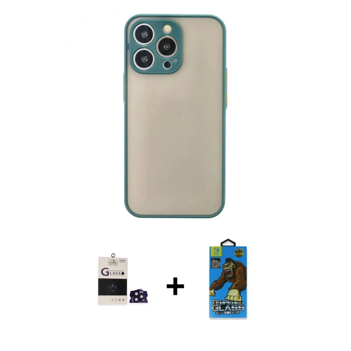MARSİLYAN™- iPhone 14 Pro Max Kılıf Ahenk Çizgi Serisi - Siyah 18D Cam Ekran Koruyucu + Bilvis Titan Kamera Lens - DNMR