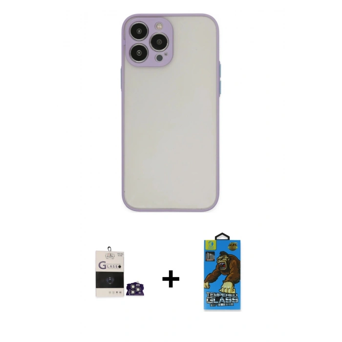 MARSİLYAN™- iPhone 14 Pro Max Kılıf Ahenk Çizgi Serisi - Siyah 18D Cam Ekran Koruyucu + Gümüş Bilvis Titan Kamera Lens