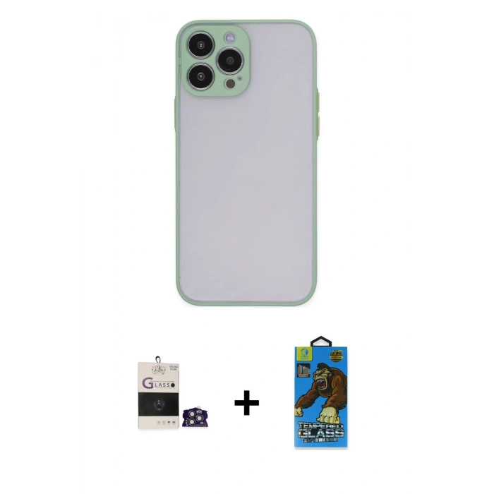 MARSİLYAN™- iPhone 14 Pro Max Kılıf Ahenk Çizgi Serisi - Siyah 18D Cam Ekran Koruyucu + Gümüş Bilvis Titan Kamera Lens