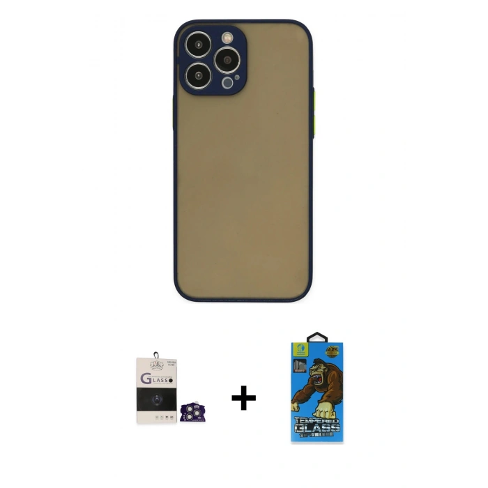 MARSİLYAN™- iPhone 14 Pro Max Kılıf Ahenk Çizgi Serisi - Siyah 18D Cam Ekran Koruyucu + Gümüş Bilvis Titan Kamera Lens