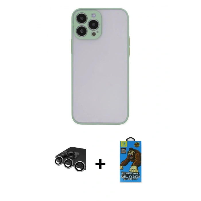 MARSİLYAN™- iPhone 14 Pro Max Kılıf Ahenk Çizgi Serisi - Siyah 18D Cam Ekran Koruyucu + Raze Metal Kamera Lens - GS