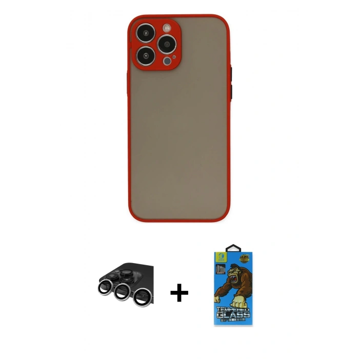 MARSİLYAN™- iPhone 14 Pro Max Kılıf Ahenk Çizgi Serisi - Siyah 18D Cam Ekran Koruyucu + Raze Metal Kamera Lens - GS